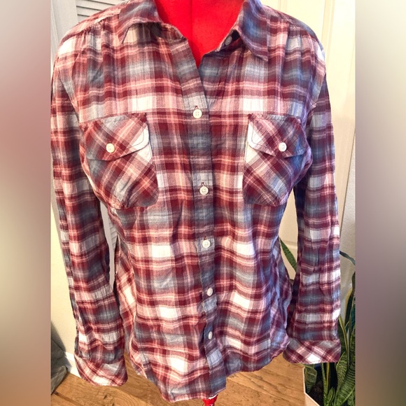 Lucky Brand Women's Plaid Button-Up Shirt Red Long Sleeve country Size XL - Picture 2 of 10